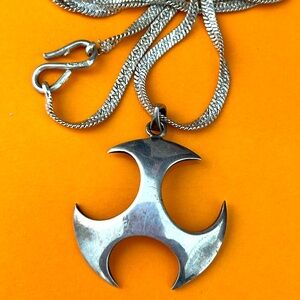 Celtic modernist Sterling silver Triskelion. Pendant necklace